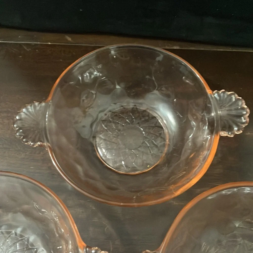 Set of 3 Vintage Thumbprint Pink Depression Glass Berry / Dessert Bowls